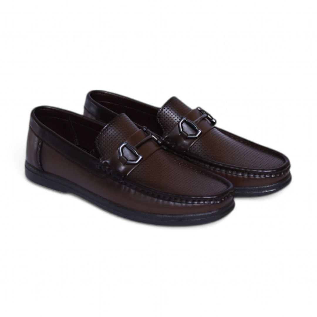 Premium Brown Loafers – Perforated Design with Metal Buckle