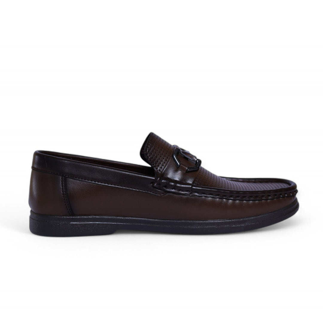 Premium Brown Loafers – Perforated Design with Metal Buckle