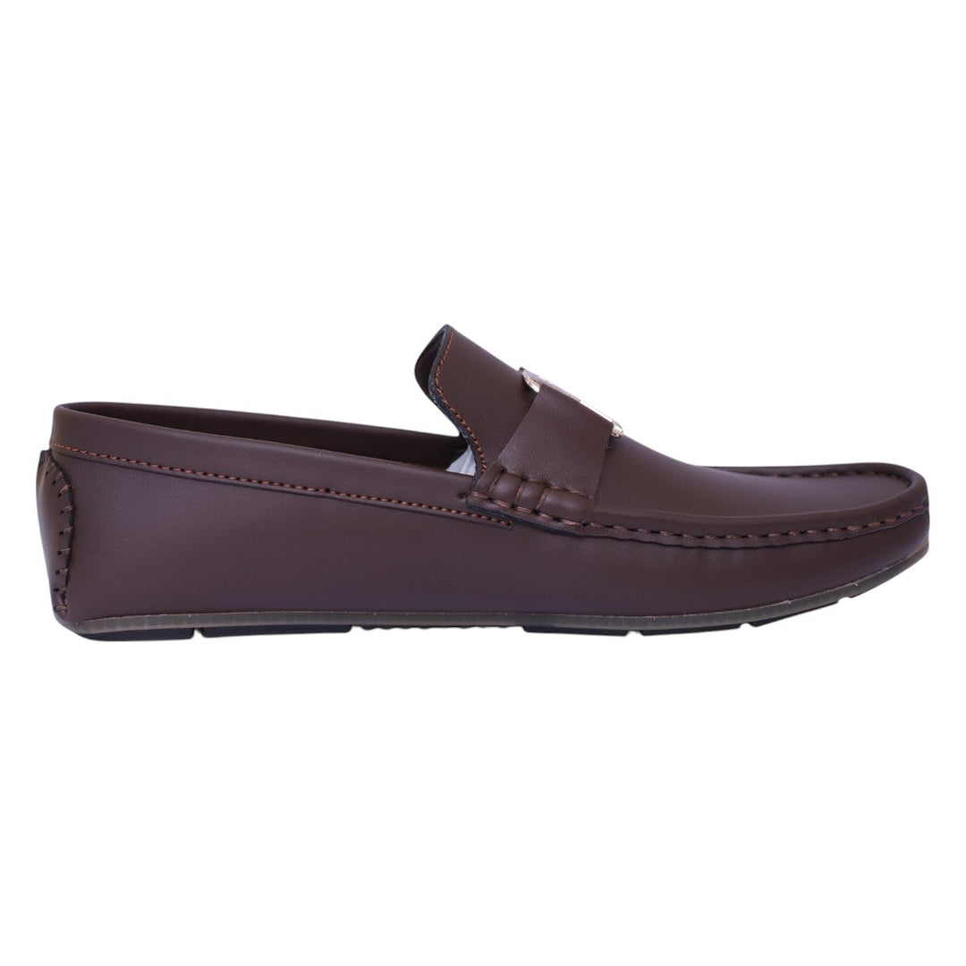 Men's Luxury Brown Loafers with Gold LV-Inspired Buckle