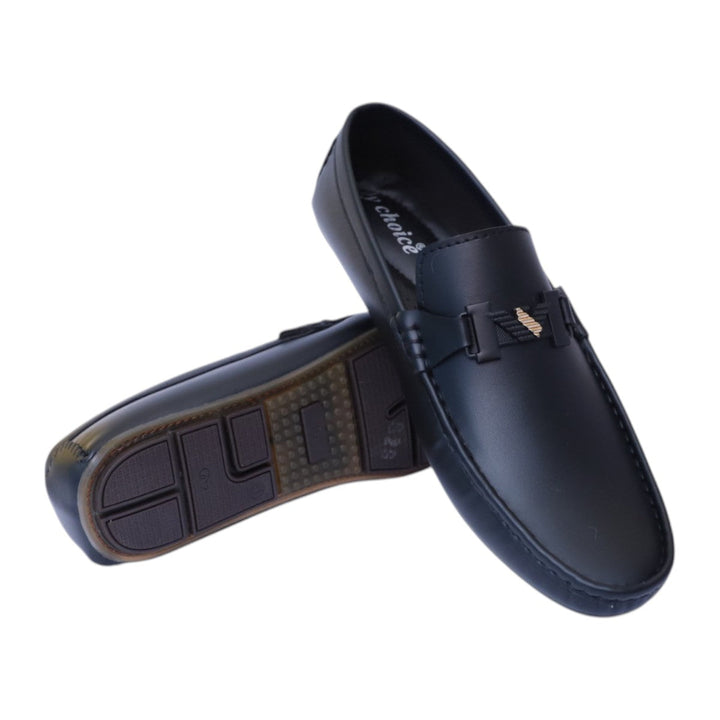 Men's Black Loafers with Gold Accent Buckle