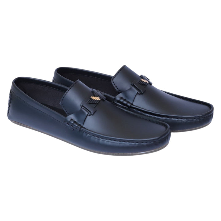 Men's Black Loafers with Gold Accent Buckle
