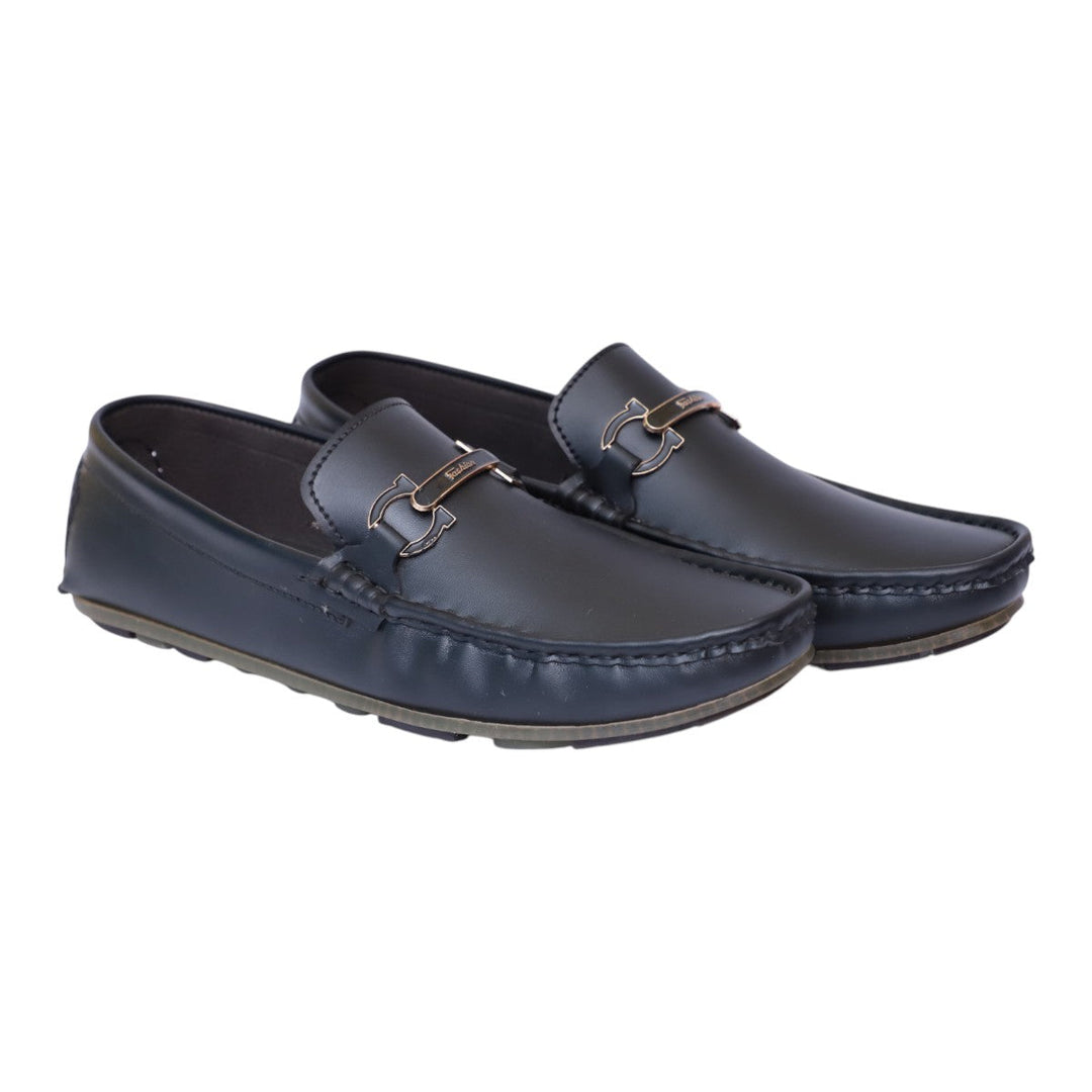 Men's Black Loafers – Slip-On Driving Shoes with Metal Buckle