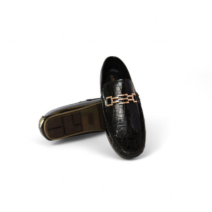 Luxe Croc-Embossed Loafers – Black