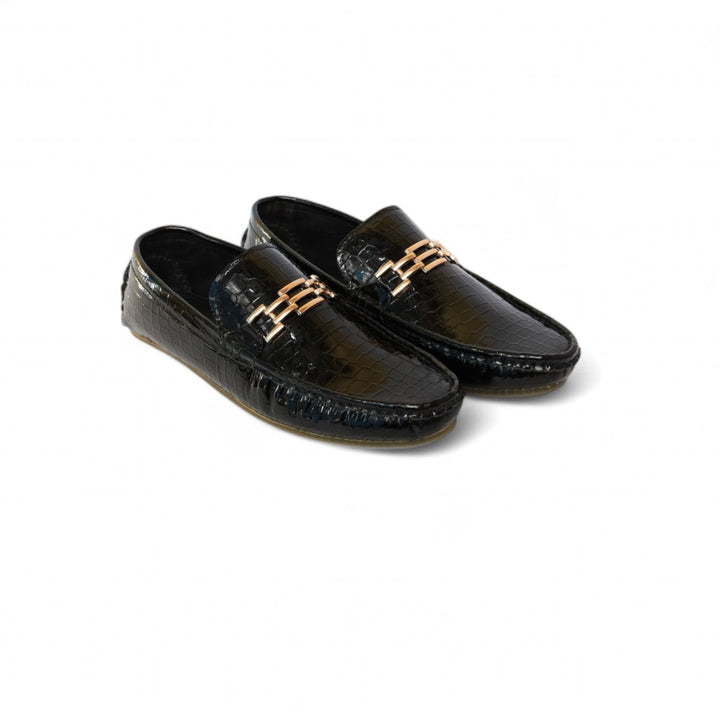 Luxe Croc-Embossed Loafers – Black
