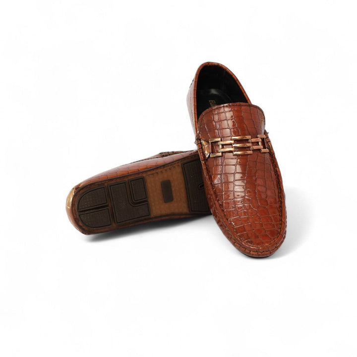Luxe Croc-Embossed Loafers – Brown