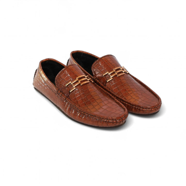 Luxe Croc-Embossed Loafers – Brown