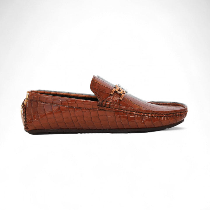 Luxe Croc-Embossed Loafers – Brown